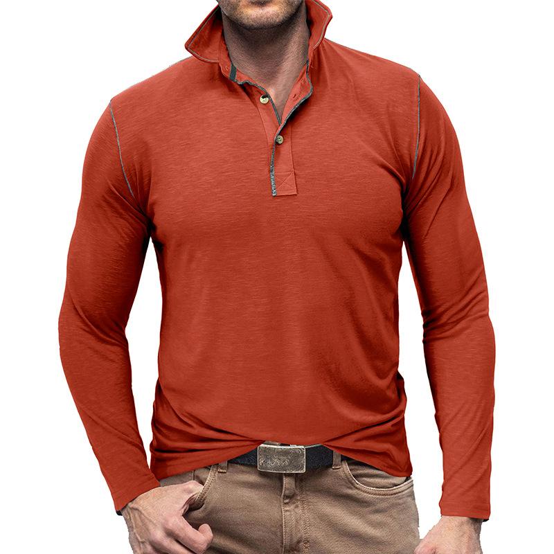 Mens Casual Lapel Collar Contrast Stitch Long Sleeve Polo Shirt 50848125M