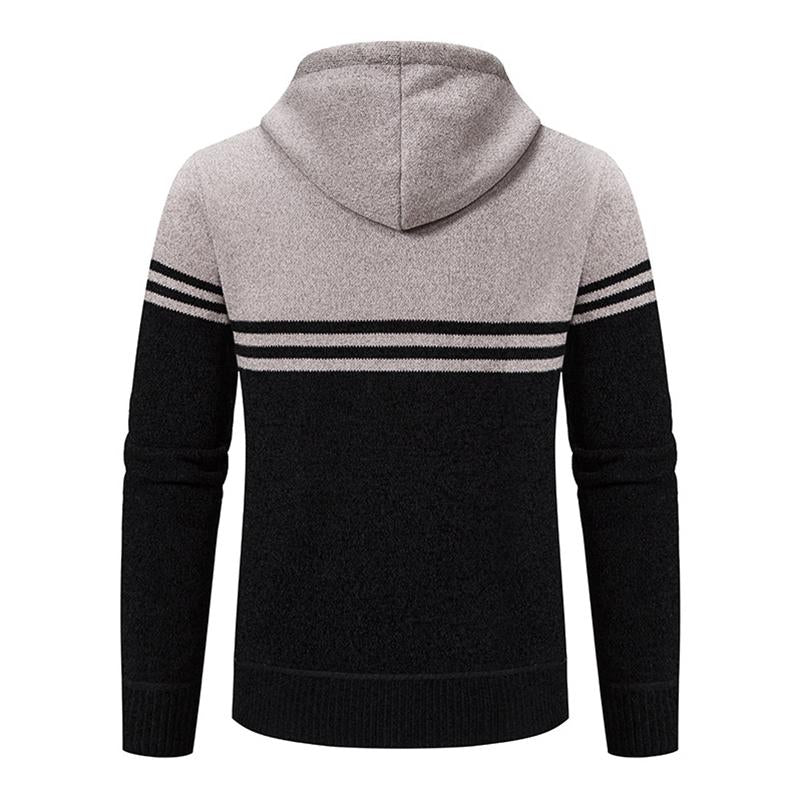 Mens Casual Colorblock Fleece Warm Zip Hooded Knitted Cardigan 19223129M