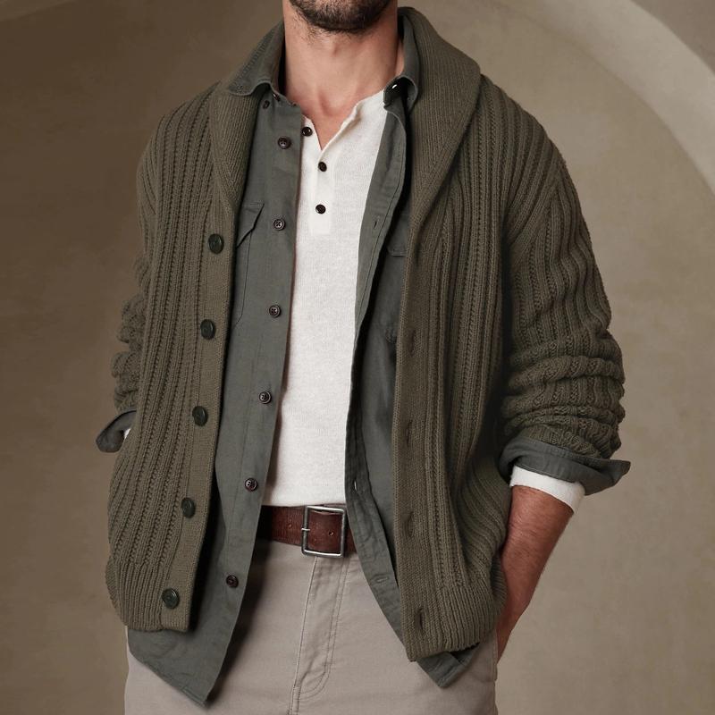 Mens Vintage Solid Color Lapel Long Sleeve Cardigan 96974950Y