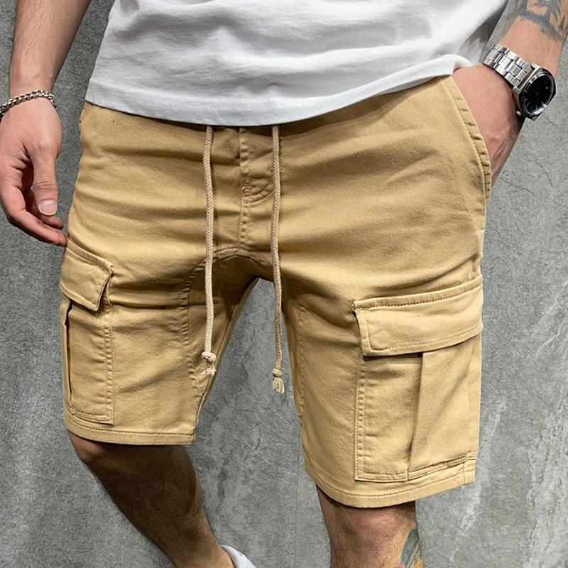 Mens Casual Solid Color Multi-pocket Cargo Shorts 18398228M