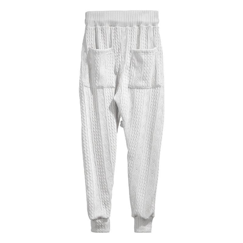 Mens Solid Jacquard Knitwear Elastic Waist Trousers 17187239Z