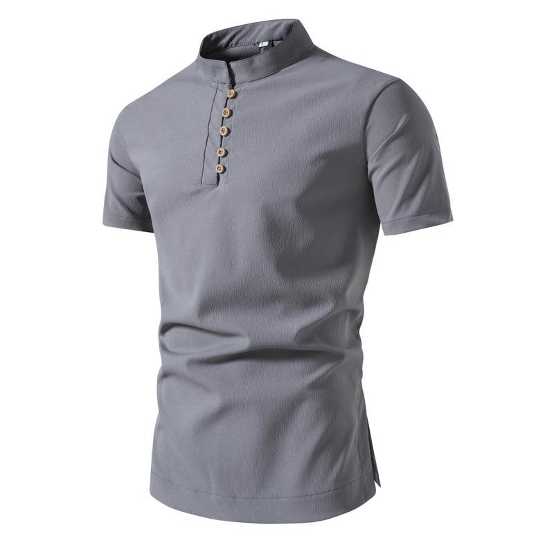 Mens Casual Shirt Retro Stand Collar Short Sleeve Shirt 25574754X