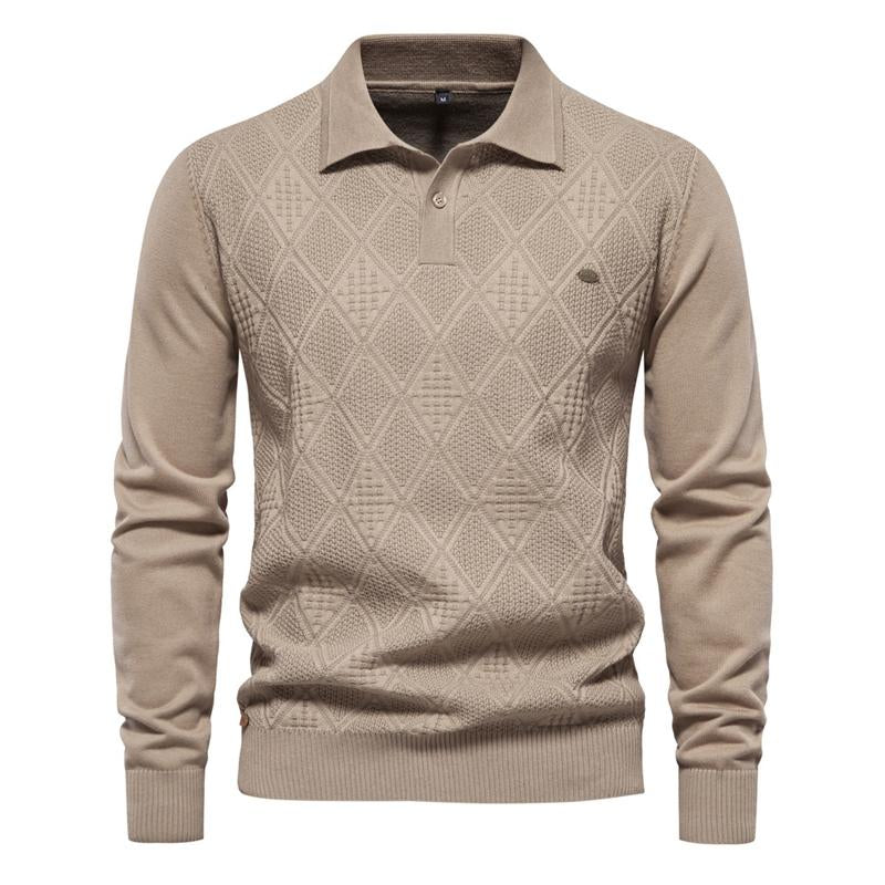 Mens Lapel Collar Solid Color Pullover Sweater 42450532X