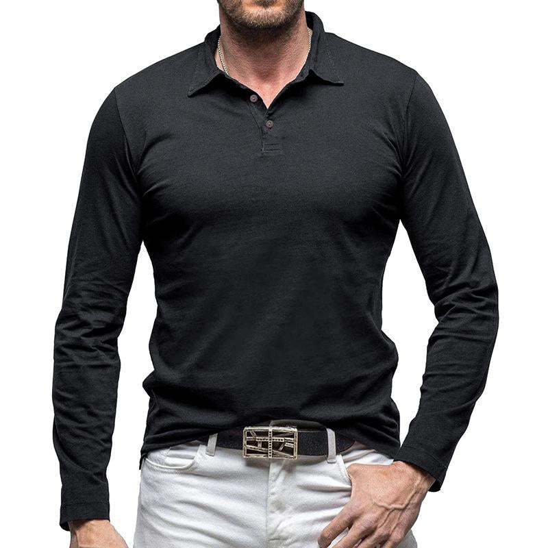 Mens Vintage Solid Color Long Sleeve Polo Shirt 60924488Y