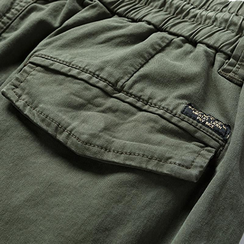 Mens Casual Solid Color Elastic Waist Multi-Pocket Cotton Cargo Pants 76185960M