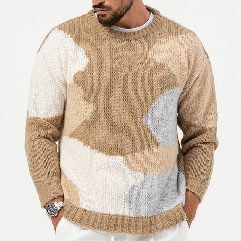 Mens Casual Colorbock Jacquard Round Neck Pullover Knitted Sweater 42836441M