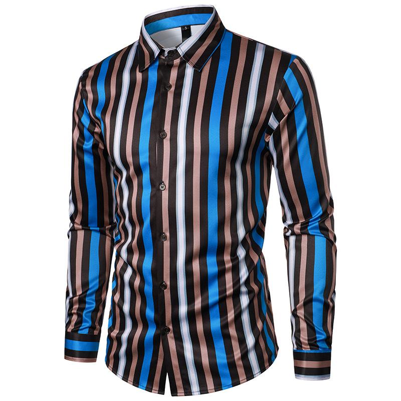 Mens Casual Long Sleeve Striped Printed Shirt 01858922X