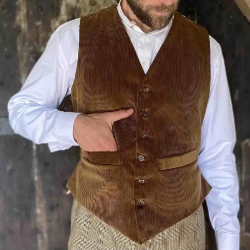 Mens Vintage V-neck Corduroy Vest 23465780X
