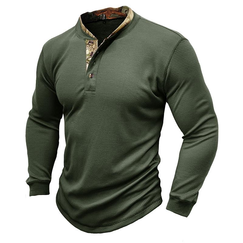Mens Long Sleeve Outdoor Double Collar Waffle Crewneck Henley 48148003X