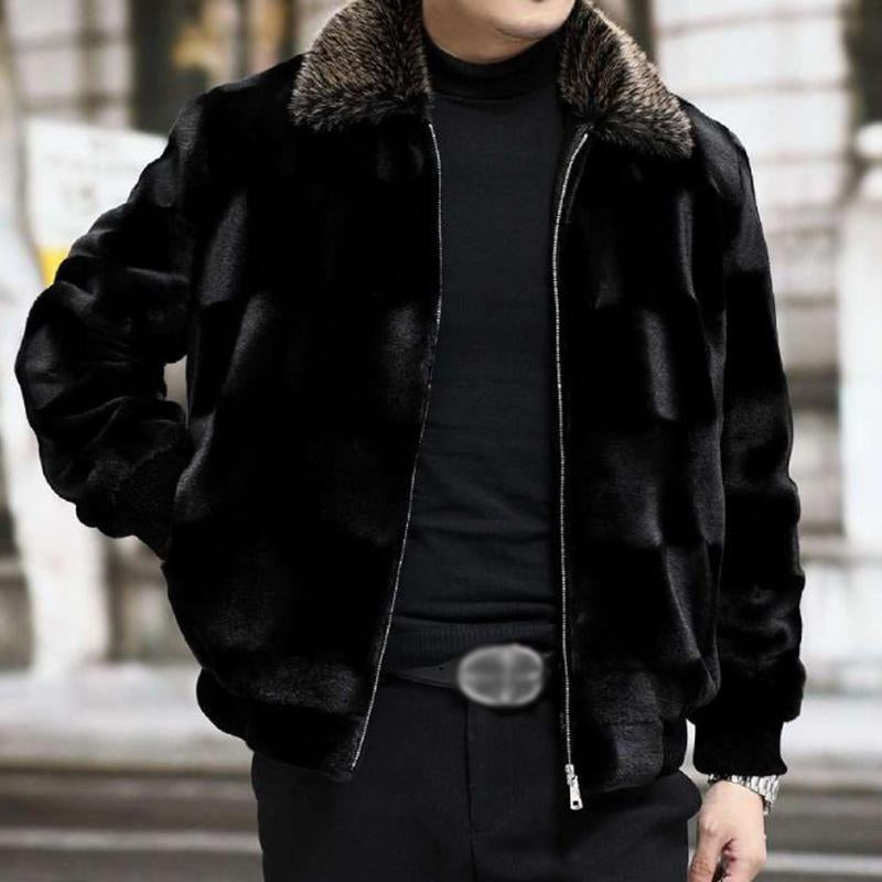 Mens Vintage Imitation Fur Warm Thickened Lapel Jacket 28403659M