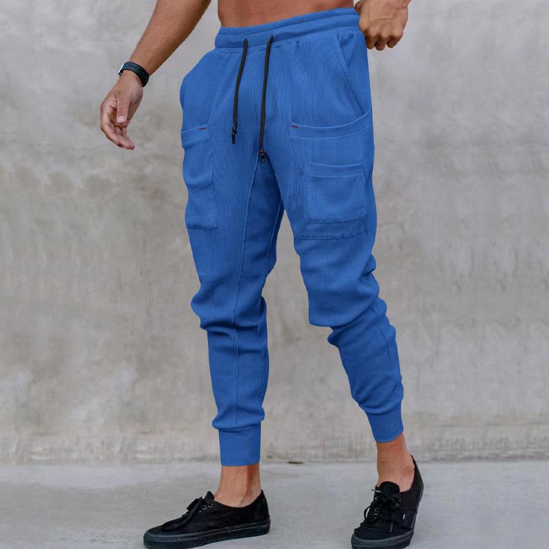 Mens Solid Elastic Waist Multi-pocket Casual Sweatpants 56855031Z