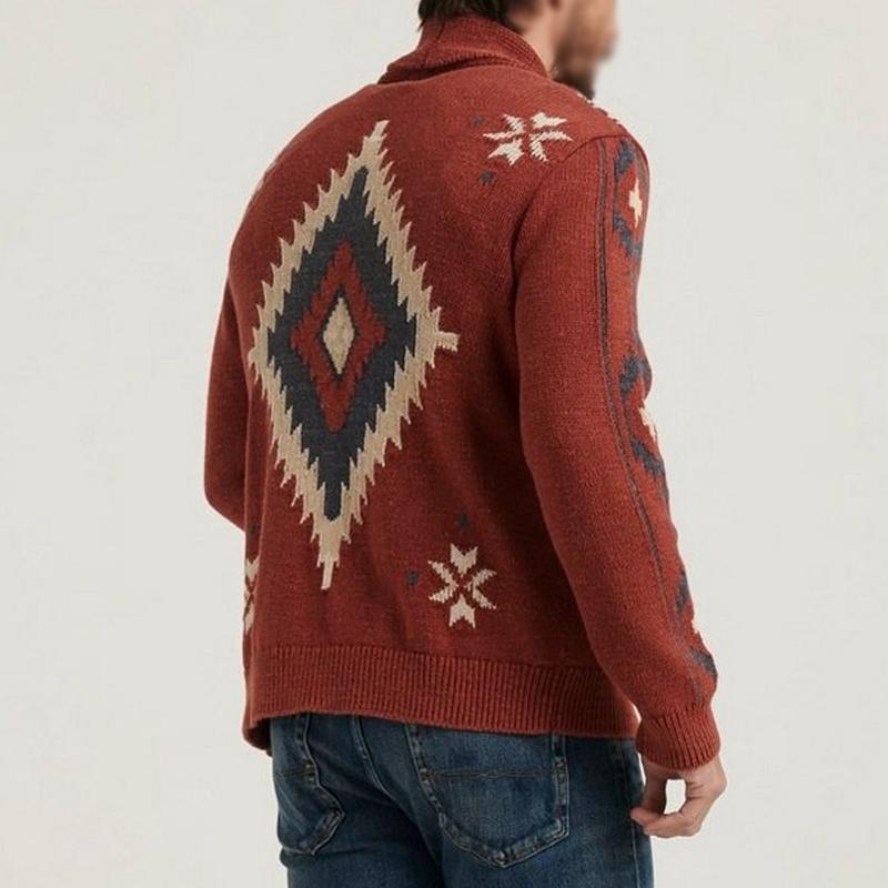 Mens Vintage Lapel Jacquard Long Sleeve Cardigan 57215280Y