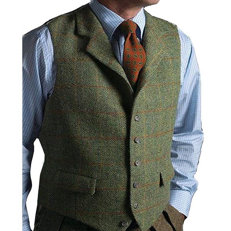 Mens Vintage Plaid Lapel Single Breasted Slim Vest 09816788M