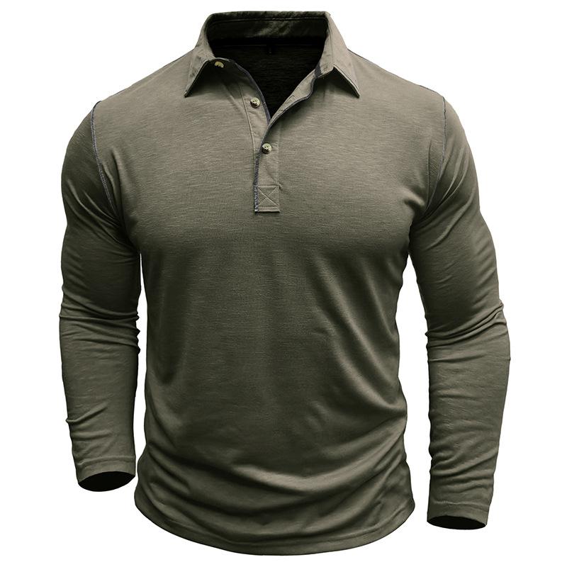 Mens Casual Lapel Collar Contrast Stitch Long Sleeve Polo Shirt 50848125M
