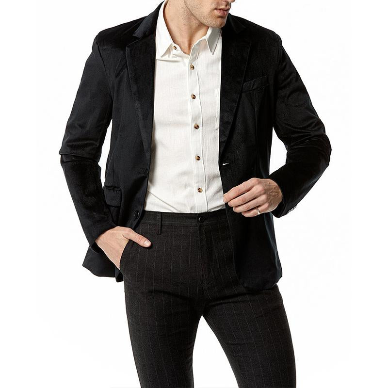 Mens Vintage Lapel Velvet Solid Color Single Breasted Blazer 49661067M