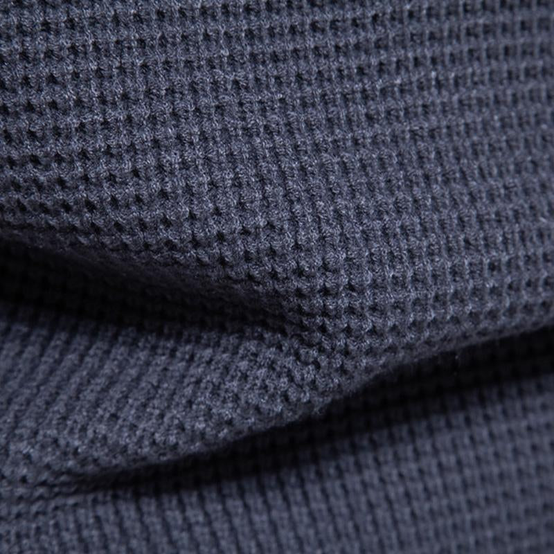 Mens Casual Solid Color Round Neck Waffle Knit Pullover Sweater 07757343M