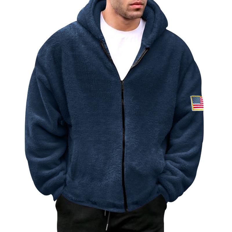 Mens Solid Fleece Hooded Zipper Casual Jacket 94733738Z