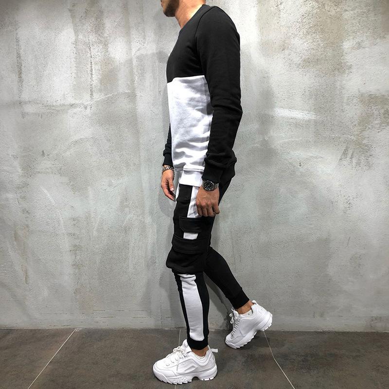 Mens Colorblock Round Neck Long Sleeve Sweatshirt Trousers Set 98502181Z