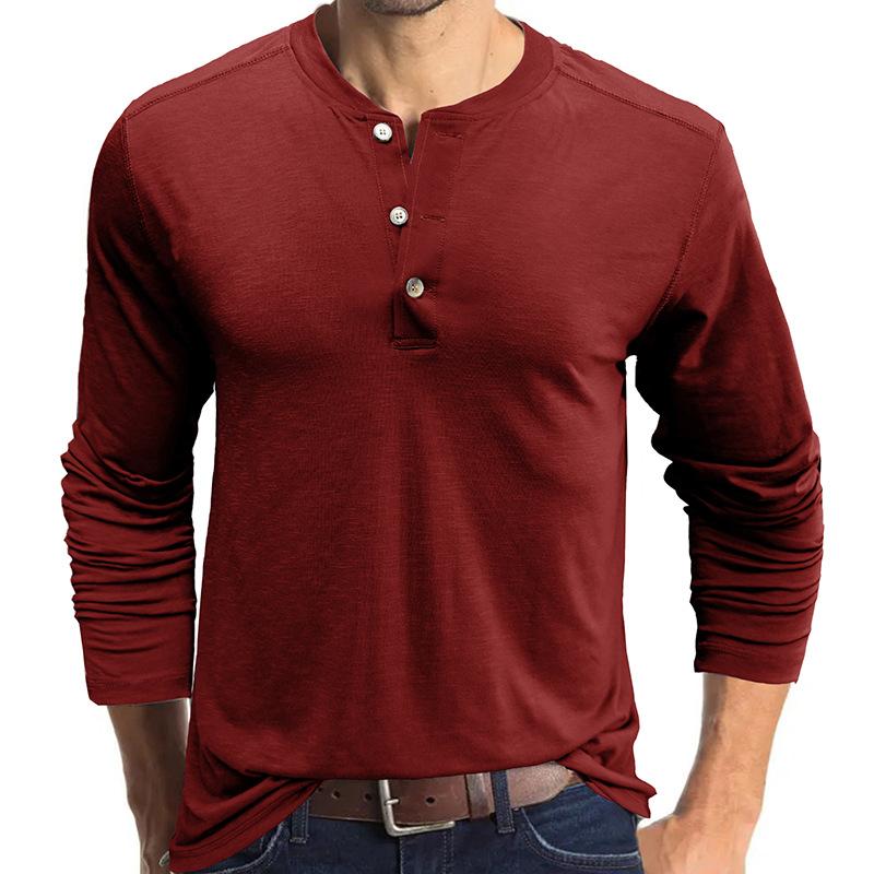 Mens Casual Solid Color Henley Collar Long Sleeve T-Shirt 75076010Y