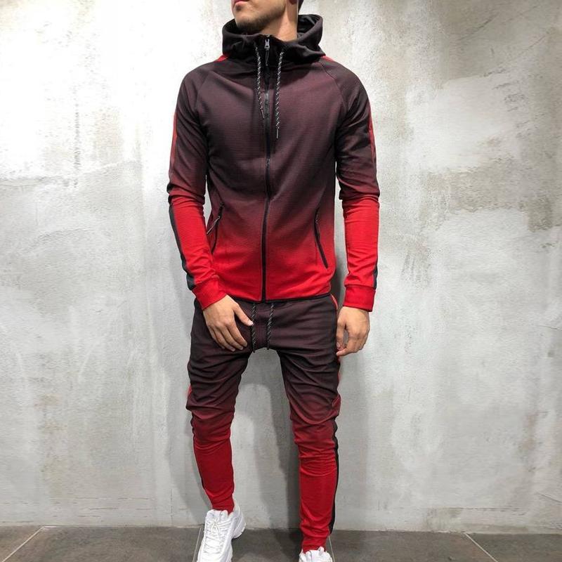 Mens Ombre Printed Long Sleeve Pant Zipper Hoodie Set 50136276X