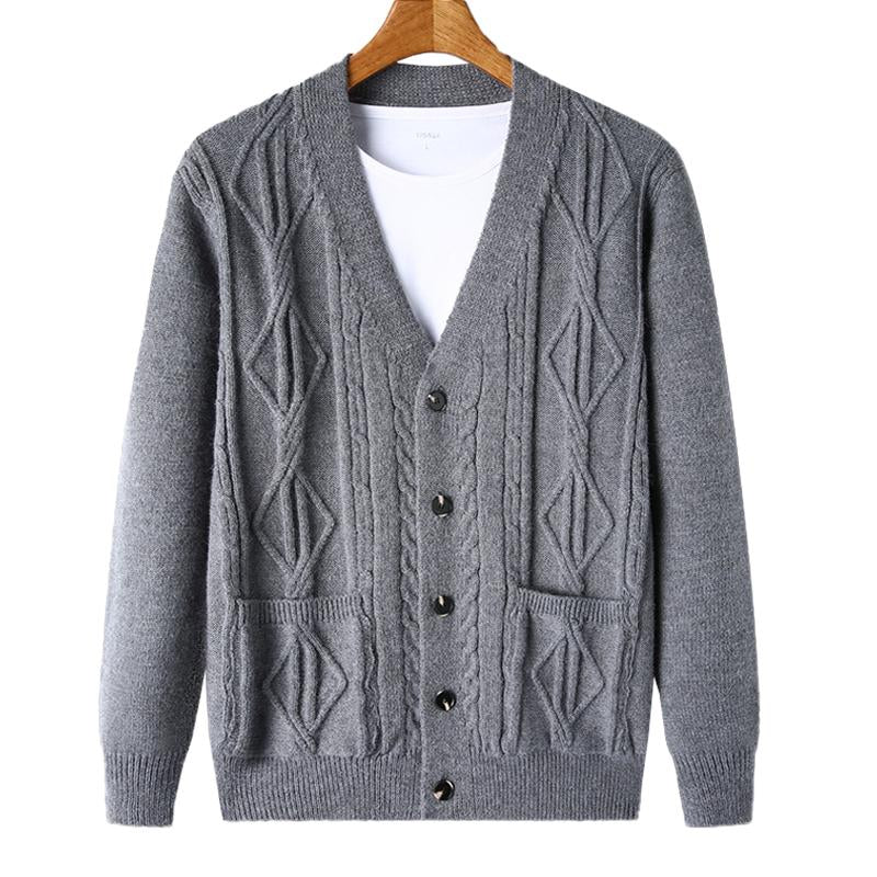 Mens Casual Solid Color V-Neck Single-Breasted Loose Knitted Cardigan 20976901M