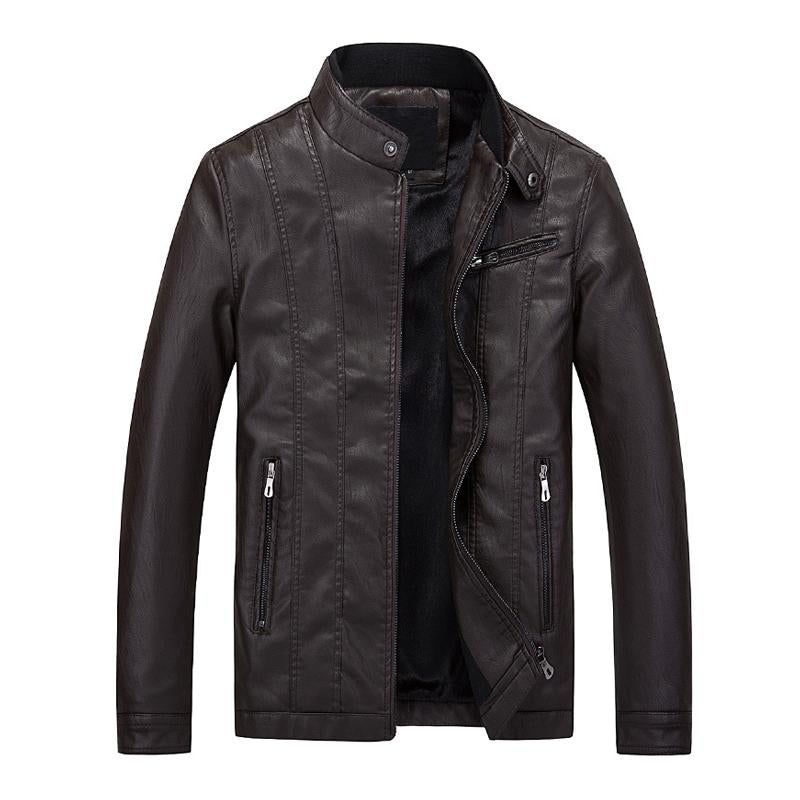 MenS Vintage Tough Guy Rugged Style Stand Collar Leather Jacket 50816108Y