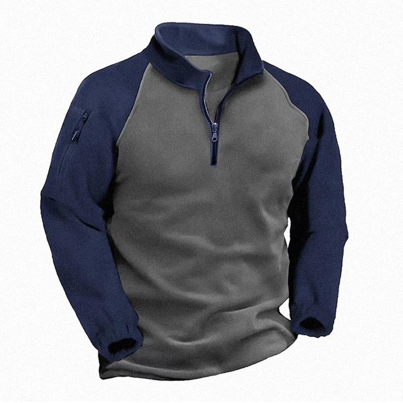 Mens Casual Tactical Polar Fleece Thermal Pullover Zip Sweatshirt 43615551M