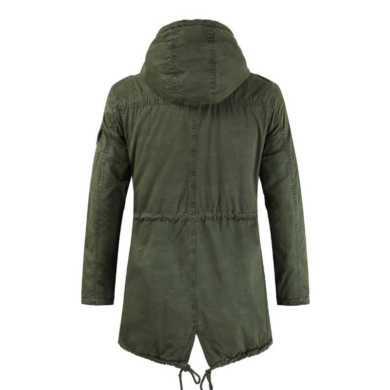 Mens Vintage Washed Mid-Length Back Slit Stand Collar Hooded Windbreaker Coat 50966674M