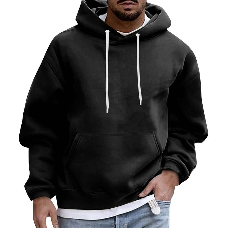 Mens Solid Color Loose Casual Fleece Pocket Hoodie 51863163X