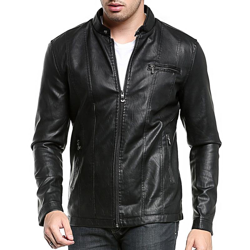 Mens Stand Collar Zip Slim Pu Leather Bike Jacket 15252134Z