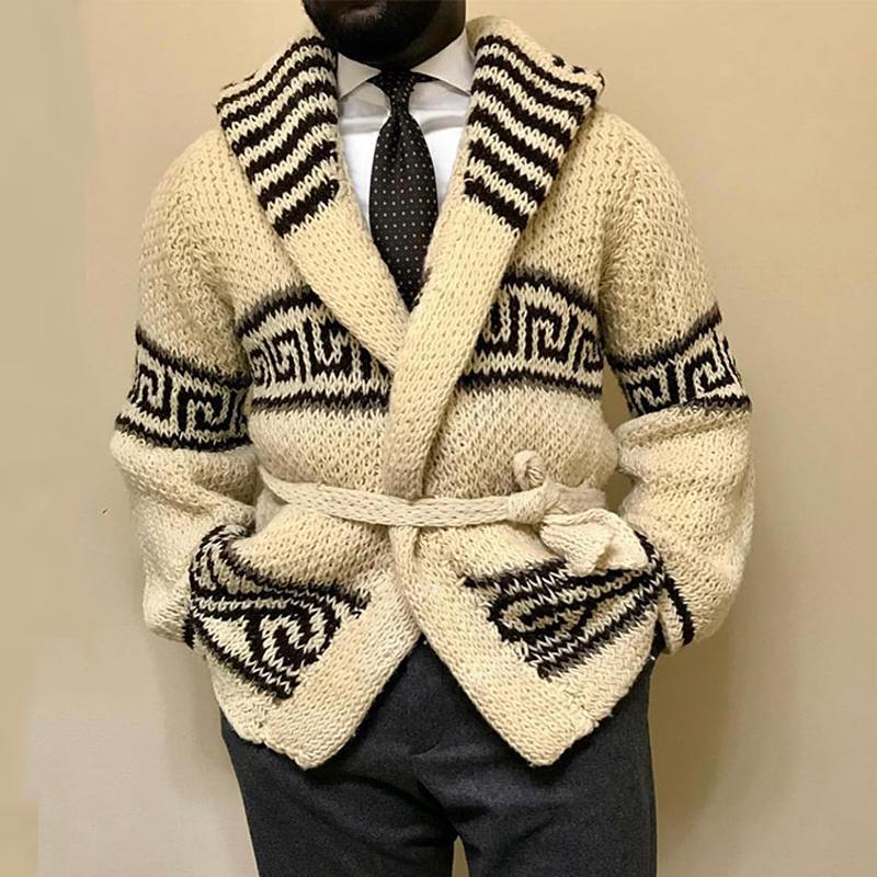 Mens Vintage Lace-Up Jacquard Knit Jacket 81627009X