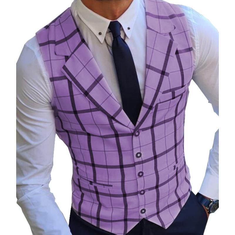 Mens Single Breasted Plaid Printed Suit Vest 77906660X