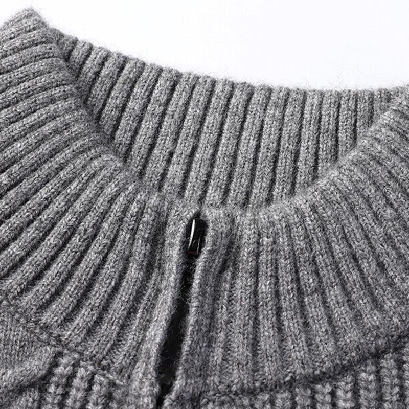 Mens Casual Stand Collar Cable Zipper Long Sleeve Knitted Cardigan 12911469M