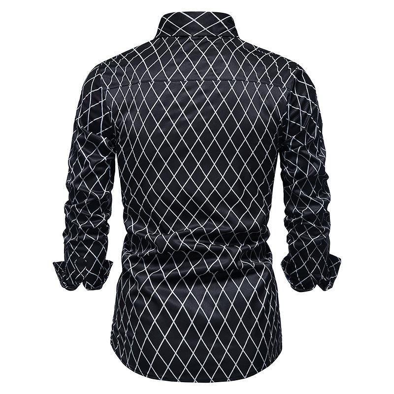 Mens Vintage Plaid Lapel Long Sleeve Shirt 90549321Y