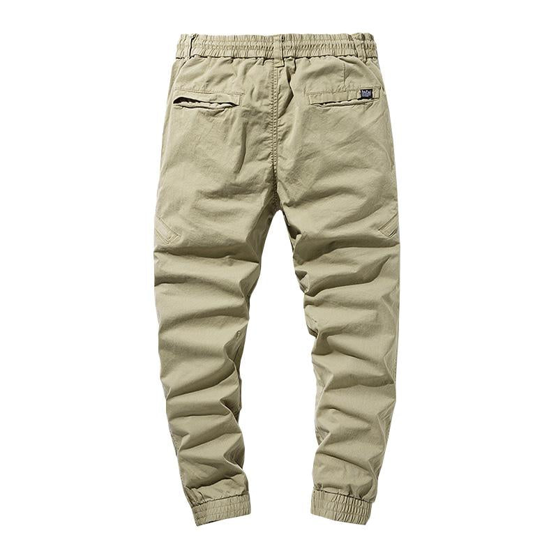 Mens Casual Solid Color Cotton Multi-Pockets Elastic Waist Cargo Pants 34479237M