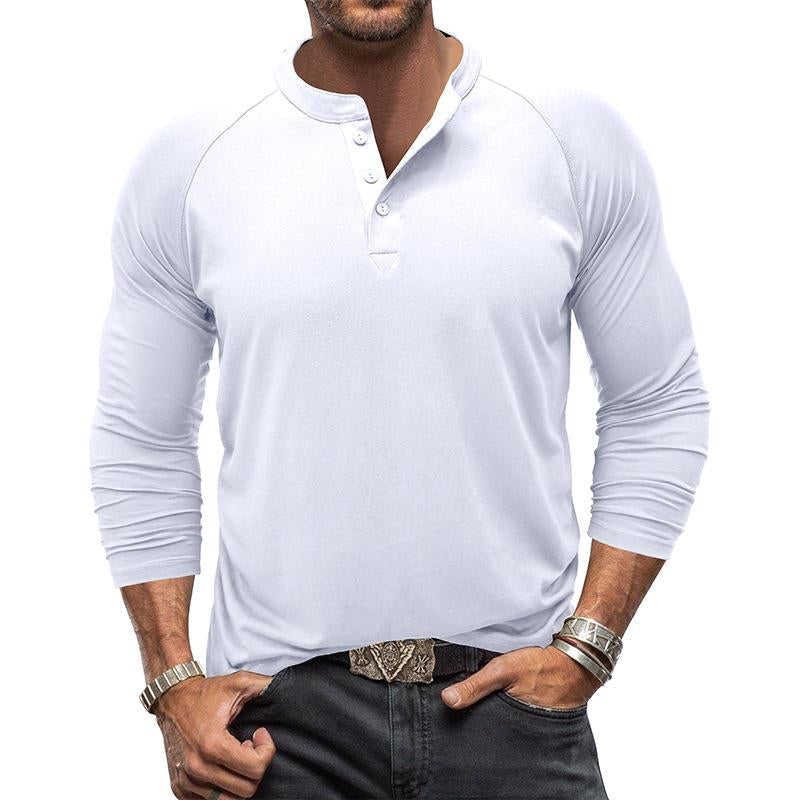 Mens Casual Solid Color Henley Collar Raglan Long Sleeve T-Shirt 50906105Y