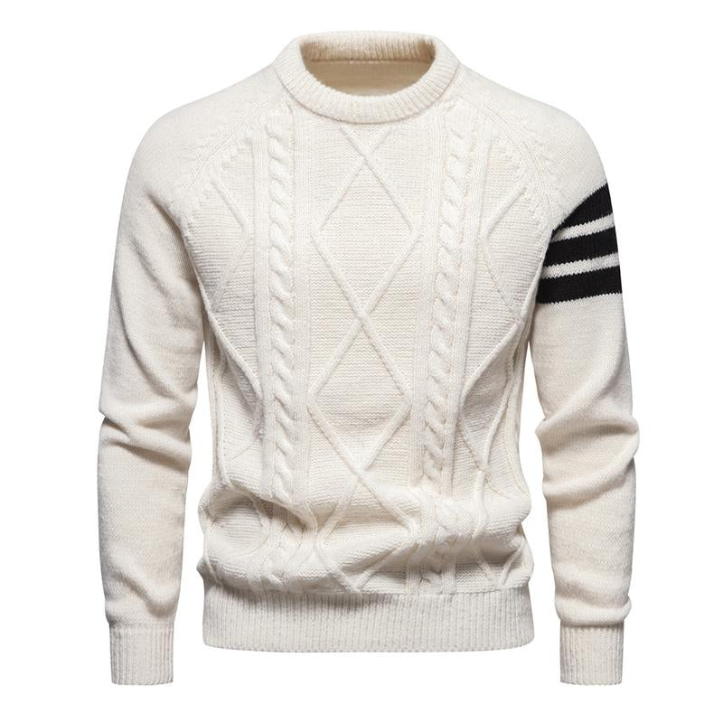 Mens Round Neck Knitted Pullover Casual Patchwork Sweater 63130720X