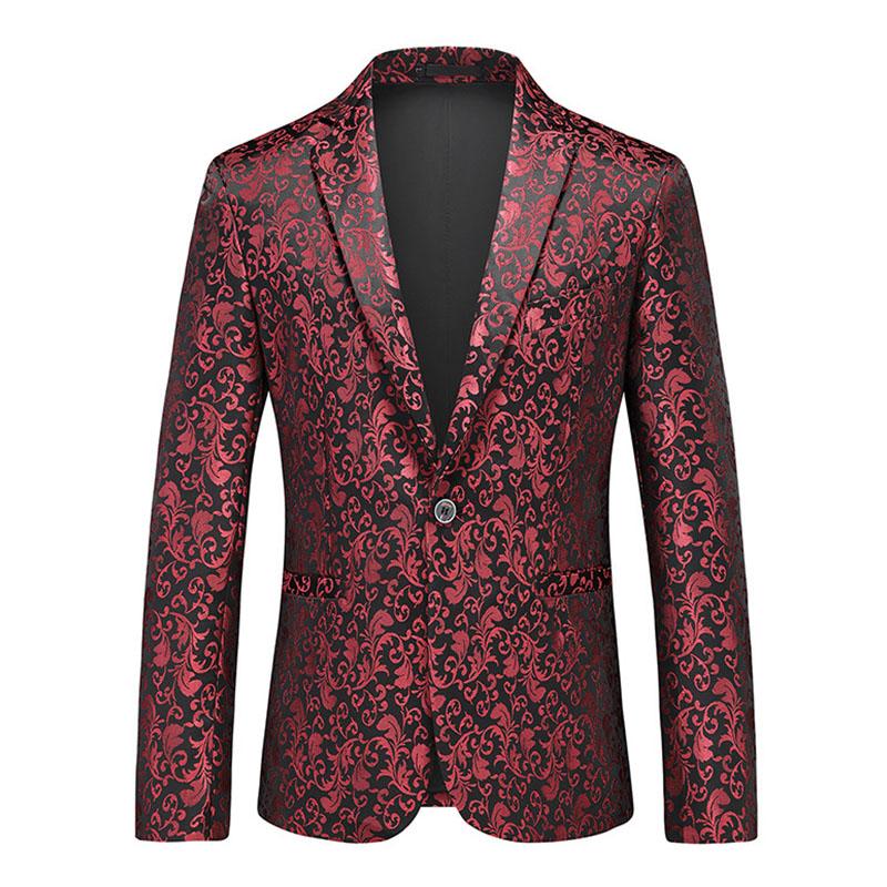 Mens Vintage Printed Lapel One Button Slim Fit Blazer 80299454M