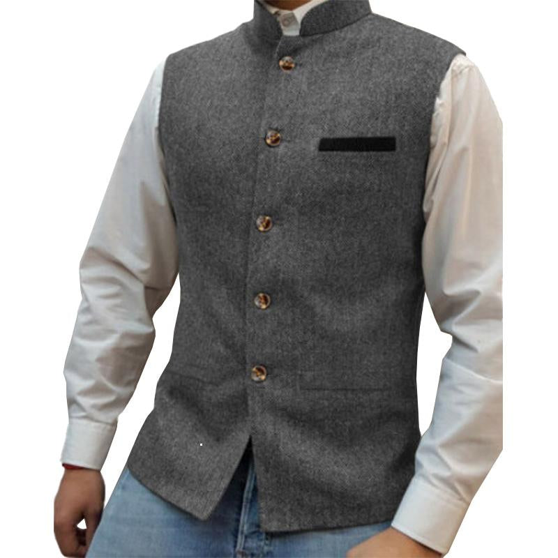 Mens Vintage Stand Collar Contrast Color Single Breasted Suit Vest 59649792M