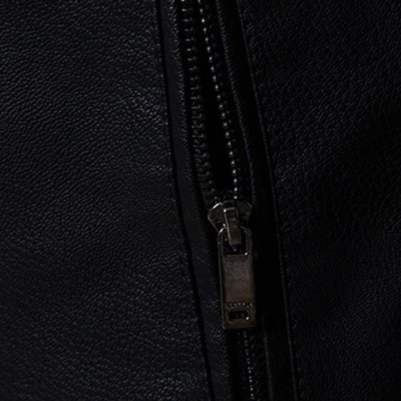 Mens Vintage Stand Collar Patchwork Slim Zipper Leather Motorcycle Jacket 50837459M