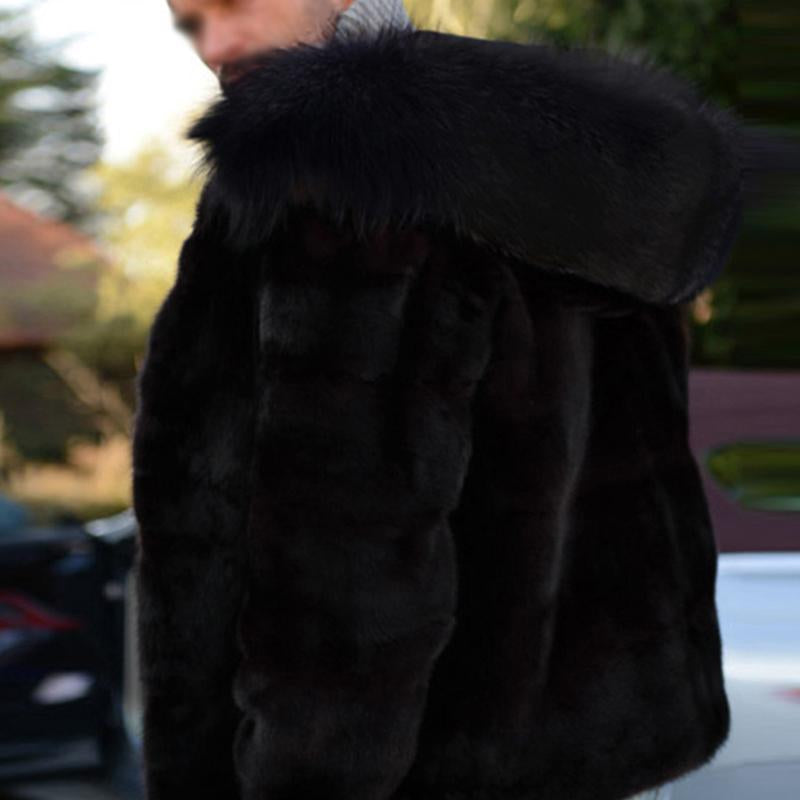 Mens Vintage Solid Color Faux Fur Hooded Coat 65769059Y