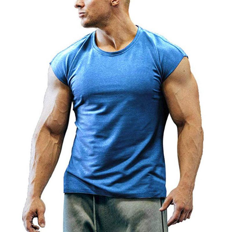 Mens Casual Round Neck Solid Color Sleeveless Tank Top 26872541M