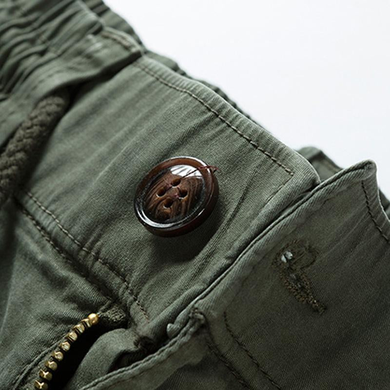 Mens Casual Solid Color Elastic Waist Multi-Pocket Cotton Cargo Pants 76185960M