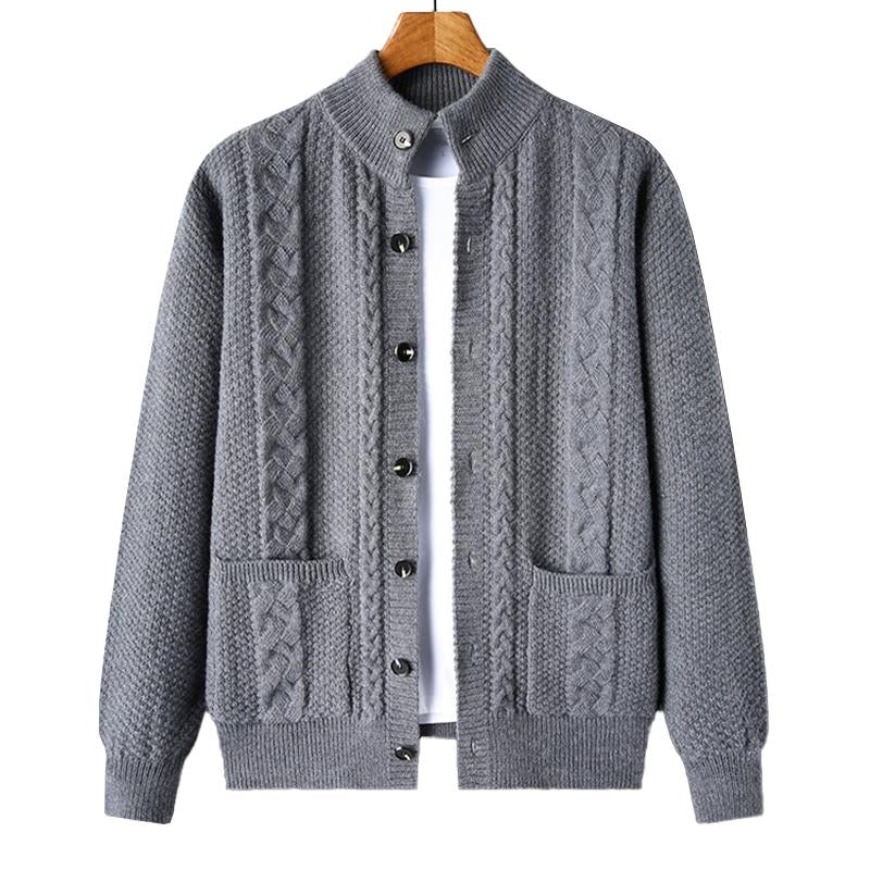 Mens Casual Solid Color Stand Collar Single Breasted Loose Knit Cardigan 97126478M