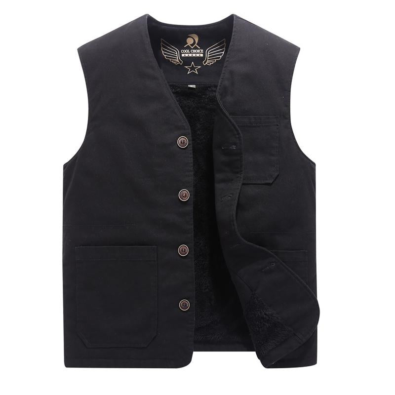 MenS Vintage Solid Color V-Neck Velvet Warm Vest 42895754Y