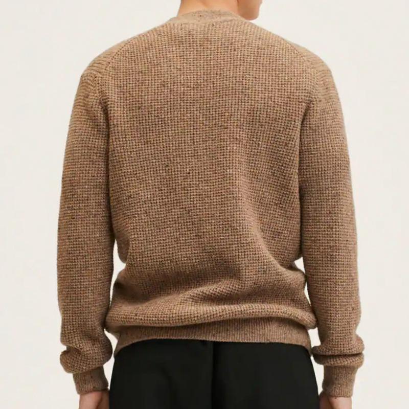 Mens Casual V-Neck Thick Solid Color Knitted Cardigan 91052218M