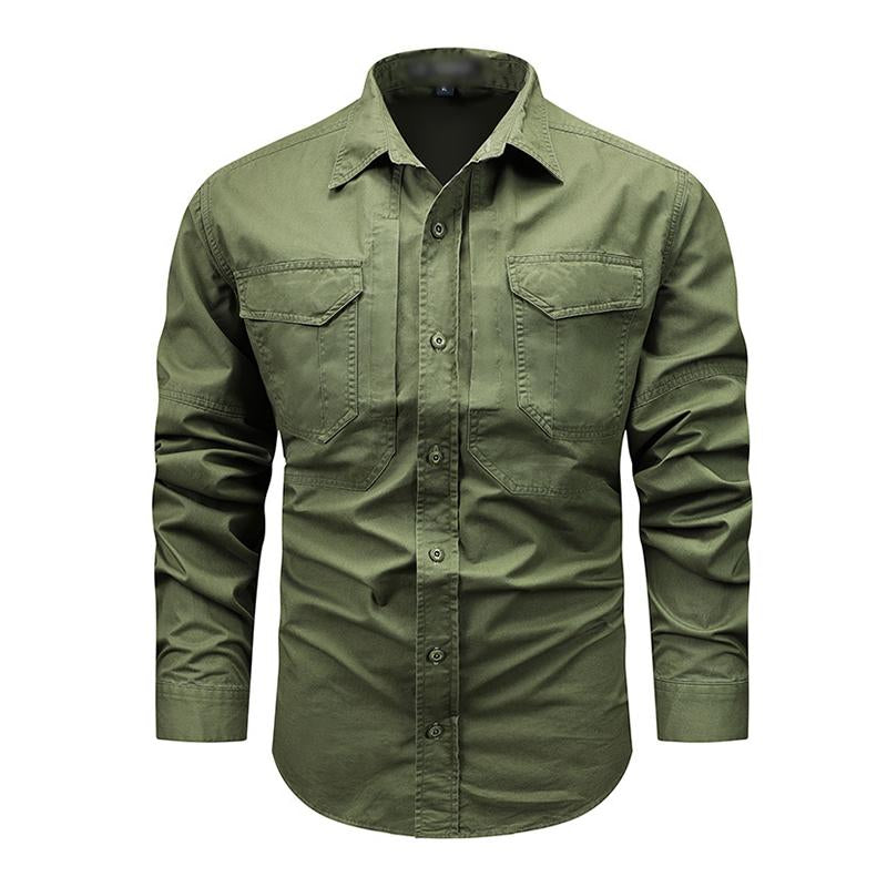 Mens Casual Washed Lapel Multi-pocket Loose Cargo Shirt 10090206M