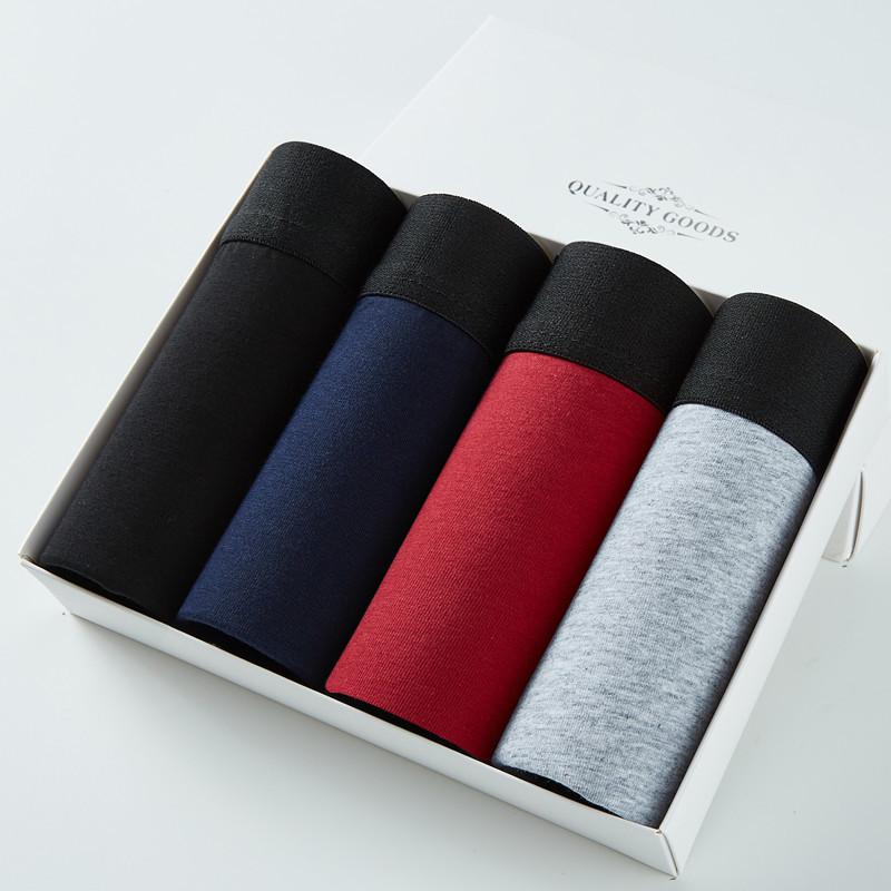 Mens Underwear 4 Pcs Solid Cotton Boxer Briefs Set 96908941