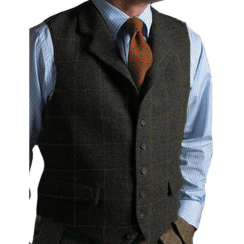 Mens Vintage Plaid Lapel Single Breasted Slim Vest 09816788M