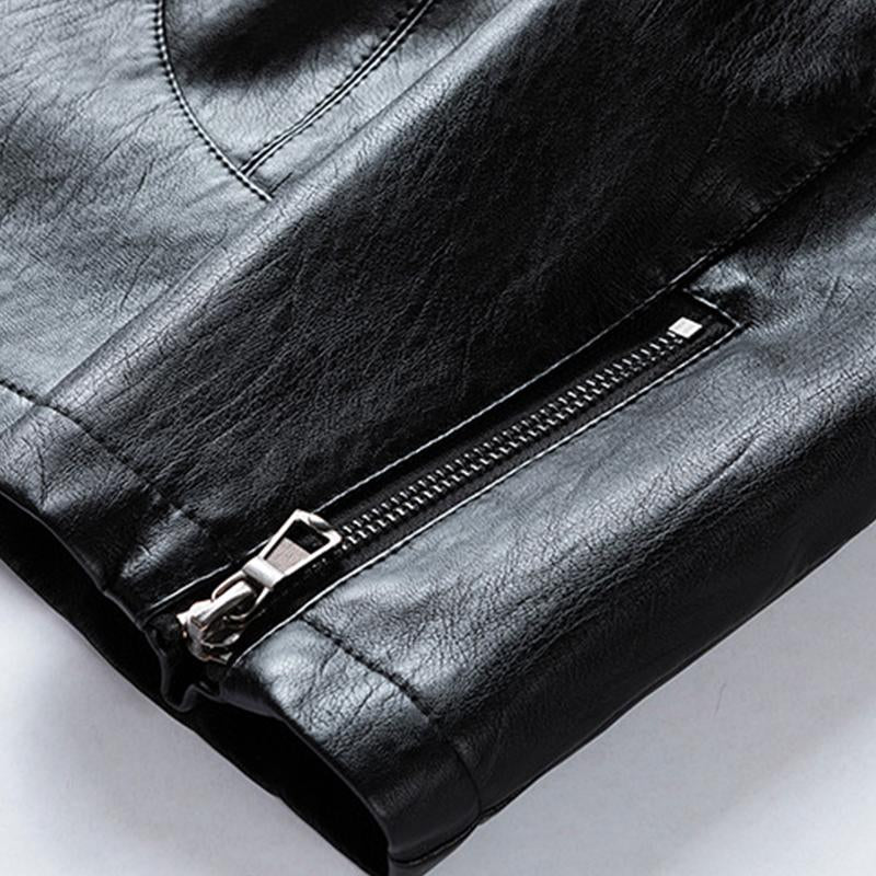 Mens Casual Stand Collar Zipper Slim Leather Jacket 99434666M